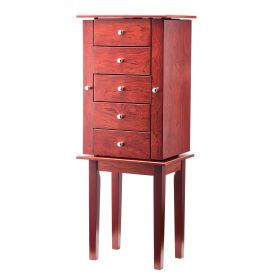 Jewelry Cabinet Armoire, Standing Wood Jewelry Storage Chest with 4 Spacious Drawers, Flip Top Mirror, 4 Top Storage Compartments, Zinc Alloy Handles