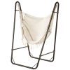 Lounge Hammock Chair with Curved Stand & Storage, Two-Tone Cream & Brown|