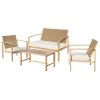 4 Pieces Metal Patio Furniture Set, Hand-Made Drawstring Outdoor Patio Conversation Sets Outside loveseat with Soft Cushion for Garden, Backyard