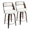 Mid-Century Modern Counter Stool with Swivel in Cherry and White Faux Leather - Set of 2