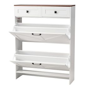 Shoe Cabinet with 2 Flip Drawers, Farmhouse Shoes Storage Cabinet with 2 Drawers and Anti-Tipping Device