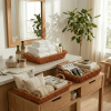 Woven Willow Home Organization Baskets â€“ Premium Set of 3 Natural Nesting Storage Bins for Bathroom Towels, Living Room Blankets, Closets