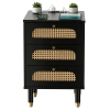 3-Drawer Nightstand with Woven Rattan Fronts and Built-in Power Outlet 15.75"*13.78"*23.82" Black