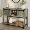 Farmhouse Entryway Table with Drawers, 46" Console Table with Sliding Barn Door, Wood Rustic Sofa Table with Adjustable Shelf for Living Room, Foyer