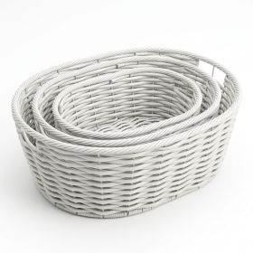 Multi-Purpose Nesting Basket 3-Piece Set â€“ Hand-Woven PE Rattan Decorative Home Storage Baskets for Organizing Linens, Toys & Pantry Items