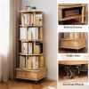 5 Tier Rotating Bookshelf, 360Â° Display Round Spinning Bookshelf with Wheels, Space-Saving, Small Space Rotating Bookshelf Tower for Bedroom