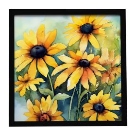 Maryland Black-Eyed Susans in Watercolor Framed Metal Print Bathroom, Kitchen, Office, Home Decor Wall Art Ready to Hang, Square, 8X8
