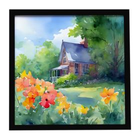 Massachusetts Mayflowers in Watercolor Framed Metal Print Bathroom, Kitchen, Office, Home Decor Wall Art Ready to Hang, Square, 8X8