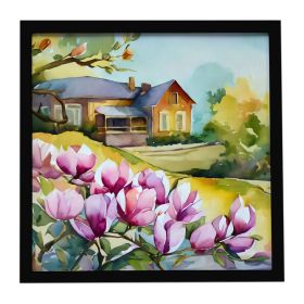 Louisiana Magnolias in Watercolor Framed Metal Print Bathroom, Kitchen, Office, Home Decor Wall Art Ready to Hang, Square, 8X8