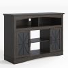 47'' Farmhouse TV Stand with Adjustable Shelves, Retro TV Console with Glass Doors & LED Lights