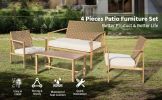 4 Pieces Metal Patio Furniture Set, Hand-Made Drawstring Outdoor Patio Conversation Sets Outside loveseat with Soft Cushion for Garden, Backyard