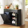 10 Gallon Farmhouse Kitchen Cabinet with Hidden Trash Can and 2 Drawers, Tilt Out Trash Can Cabinet for Kitchen, Black