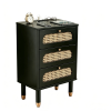 3-Drawer Nightstand with Woven Rattan Fronts and Built-in Power Outlet 15.75"*13.78"*23.82" Black