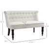 Fabric Loveseat Cream White Armless with Button Tufted Design & Wood Legs