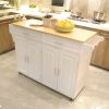 Kitchen Island & Kitchen Cart, Mobile Kitchen Island, Rubber Wood Top, Big & Adjustable Shelf Inside Cabinet for Different Utensils