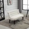 Fabric Loveseat Cream White Armless with Button Tufted Design & Wood Legs