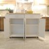Kitchen Island & Kitchen Cart, Mobile Kitchen Island, Rubber Wood Top, Big & Adjustable Shelf Inside Cabinet for Different Utensils