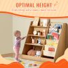 4-Tier Kids Wooden Bookshelf, Six-Layer Sling Bookcase, Baby Storage Book Rack, Book Toy Organizer Cabinet, for Kids Room, Playroom, Kindergarten