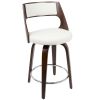 Mid-Century Modern Counter Stool with Swivel in Cherry and White Faux Leather - Set of 2