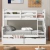 Twin over Full Bunk Bed with Ladder, Two Storage Drawers, Safety Guardrail, White