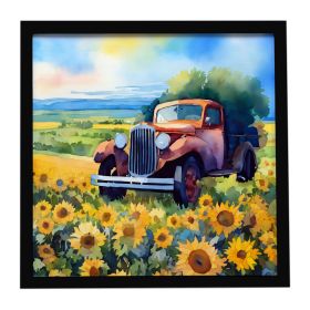 Kansas Sunflowers in Watercolor Framed Metal Print Bathroom, Kitchen, Office, Home Decor Wall Art Ready to Hang, Square, 8X8 (Default: Default)