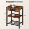 15.7-inch small side table with charging device, coffee table with socket and USB interface, three-layer adjustable storage bedside cabinet