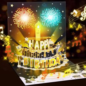 Light Music  Up Card Gift Cake Happy Birthday Card With Envelope (Option: Black-15X20CM)